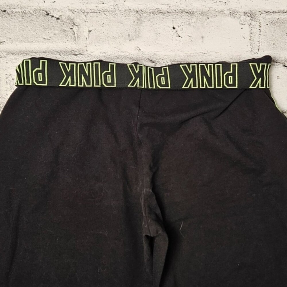Victoria’s Secret PINK Black Joggers Green Stripe Y2K Athleisure - Size M - Picture 4 of 6
